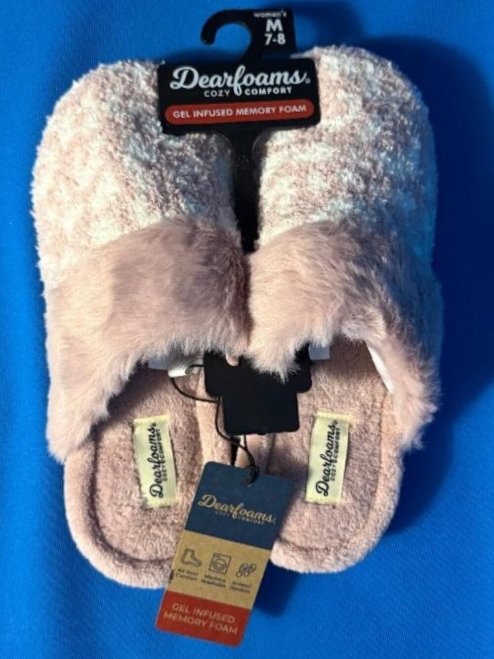 NWT & GREAT GIFT! DEARFOAMS GEL INFUSED MEMORY FOAM SLIPPERS PINK 7 - 8 MEDIUM